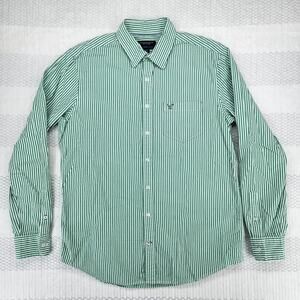 American Eagle Classic Fit Mens Large Green White Long Sleeve Button Shirt